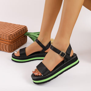 Women's Color Block Round Toe Buckle Sandals