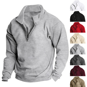 Men's Stand collar Sweatshirt Pullover Tops Fleece Half Zip Plain Sports