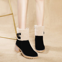 Load image into Gallery viewer, Women&#39;s thick heel leather buckle warm boots
