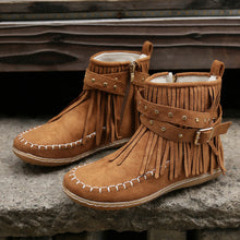 Load image into Gallery viewer, Women&#39;s Suede Fringe Drop Round Toe Flat Boots
