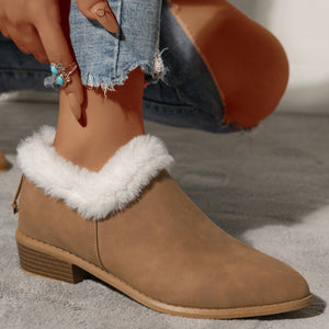 Winter Fashion Thick Heel Short Boots For Women With Plush Lining And Casual Rear Zipper Short Boots