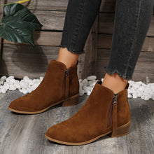 Load image into Gallery viewer, Women&#39;s Fashionable Low-heel Pointed-toe Boots In Brown Color With Double Zipper Design
