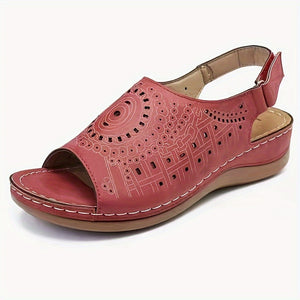 Ethnic Pattern Punched Hollow Velcro Vintage Sandals