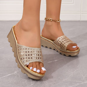 Summer Thick-Soled Non-slip Rhinestone Slippers