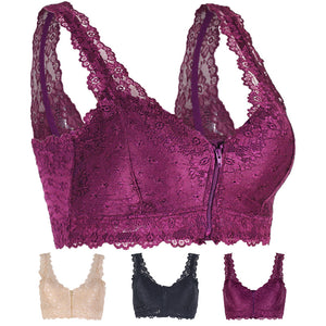 Women's Zip Front Lace Push Up Bra