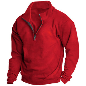 Men's Stand collar Sweatshirt Pullover Tops Fleece Half Zip Plain Sports