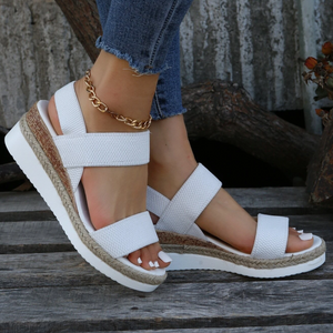 Stretch Peep Toe Casual Side Hollow Slope Bottom Sandals