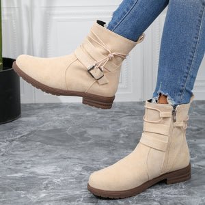 Women Buckle Decor Tie Side Faux Suede Boots