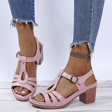 Load image into Gallery viewer, Summer women&#39;s metal buckle hollow high-heeled sandals
