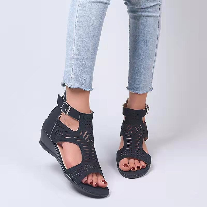 Women's Summer Hollow Wedge Buckle Comfortable Sandals