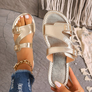 Women's Buckled Flat Open Toe Beach Sandals