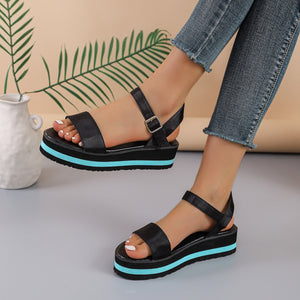 Women's Color Block Round Toe Buckle Sandals