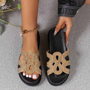 Women's Summer Rhinestone Thick Soled Slippers