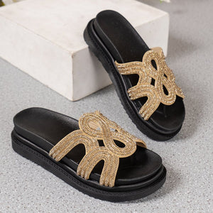 Women's Summer Rhinestone Thick Soled Slippers