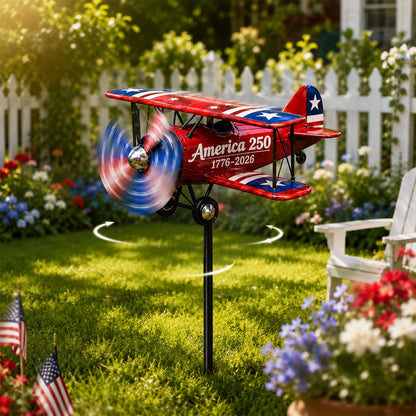 USA 250th Anniversary Biplane Garden Wind Spinner