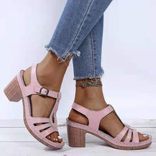 Load image into Gallery viewer, Summer women&#39;s metal buckle hollow high-heeled sandals
