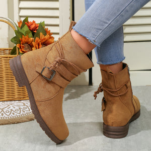 Women Buckle Decor Tie Side Faux Suede Boots