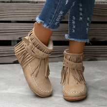 Load image into Gallery viewer, Women&#39;s Suede Fringe Drop Round Toe Flat Boots
