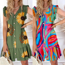 Load image into Gallery viewer, Envío gratis🔥Vestido suelto estampado con cuello de pico y botones - España
