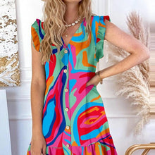 Load image into Gallery viewer, Envío gratis🔥Vestido suelto estampado con cuello de pico y botones - España
