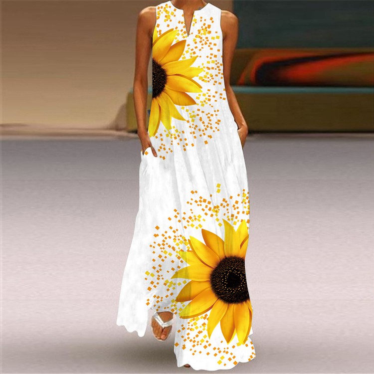 Vestido retro estampado en cuello V