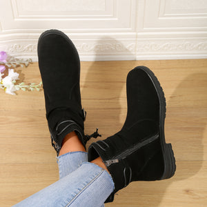 Women Buckle Decor Tie Side Faux Suede Boots