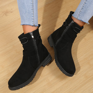 Women Buckle Decor Tie Side Faux Suede Boots