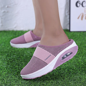 Women Daily Fly Knit Fabric Summer Air Cushion Mule Slippers