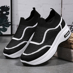 Fashion Spring And Summer Women Sports Shoes Thick Sole Middle Heel Slip On