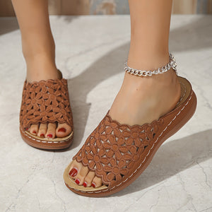 2024 Summer Simple casual Hollow PU women's wedge sandals