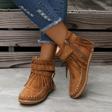 Load image into Gallery viewer, Women&#39;s Suede Fringe Drop Round Toe Flat Boots
