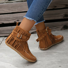 Load image into Gallery viewer, Women&#39;s Suede Fringe Drop Round Toe Flat Boots
