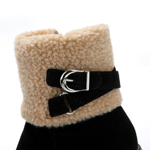 Women's thick heel leather buckle warm boots