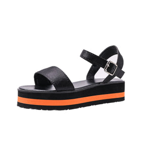 Women's Color Block Round Toe Buckle Sandals