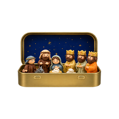 Hobelis Mini Christmas Nativity Set in Tin Box