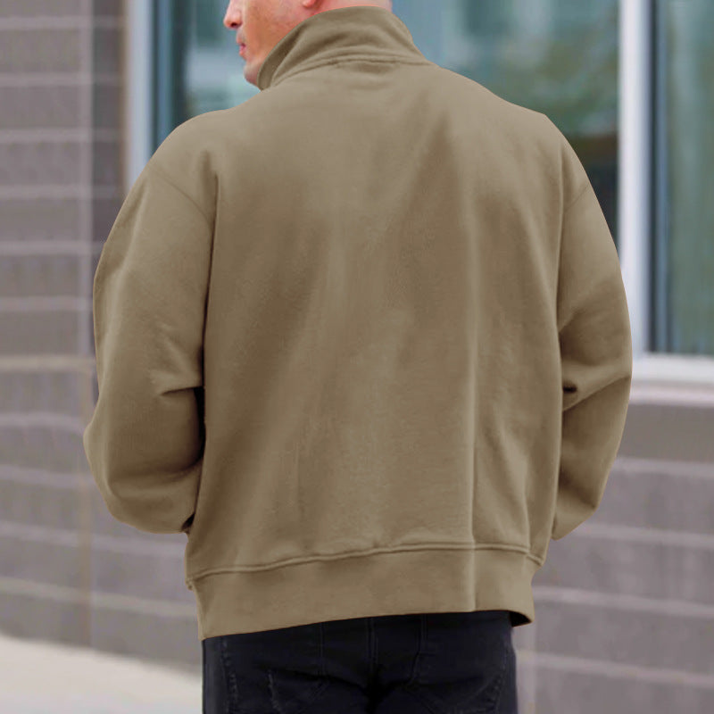 Men's Solid Color Casual Fleece Warm Zipper Stand Sweatshirt
