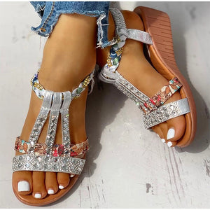 Women's Casual Rhinestone Wedge Round Toe Sandals