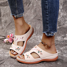 Load image into Gallery viewer, Hollow Flower Embroidered Wedge Ladies Slippers
