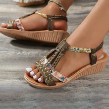 Load image into Gallery viewer, Women&#39;s Casual Rhinestone Wedge Round Toe Sandals
