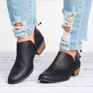 Solid color pointed toe casual back zipper low heel women's shoes