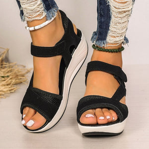 Sandals Women's Summer New Middle Heel Muffin Wedge Heel Fish Mouth Heel Women's Sandals