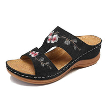 Load image into Gallery viewer, Hollow Flower Embroidered Wedge Ladies Slippers
