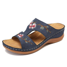 Load image into Gallery viewer, Hollow Flower Embroidered Wedge Ladies Slippers
