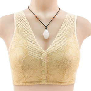 Ladies Soft Cotton Lace Front Button Bra