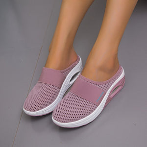 Women Daily Fly Knit Fabric Summer Air Cushion Mule Slippers