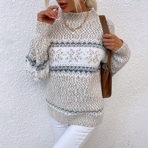 Women's Christmas Knitwear 2024 Long Sleeve Loose Half Turtleneck Snowflake Sweater for Women