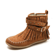 Load image into Gallery viewer, Women&#39;s Suede Fringe Drop Round Toe Flat Boots
