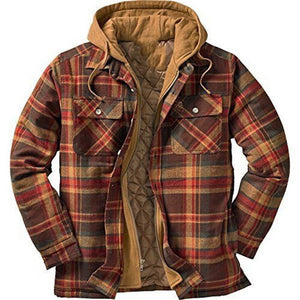 Shirt Jacket for Men Button and Zip Closure Plaid Thickened Loose Men's Casual Jacket Color Matching