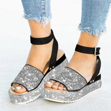 Load image into Gallery viewer, Ladies Rhinestone Buckle Fashion Platform Sandals
