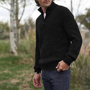 Mens Soft Wool Knit Half Zip Funnel Neck Jumper Sweater Top